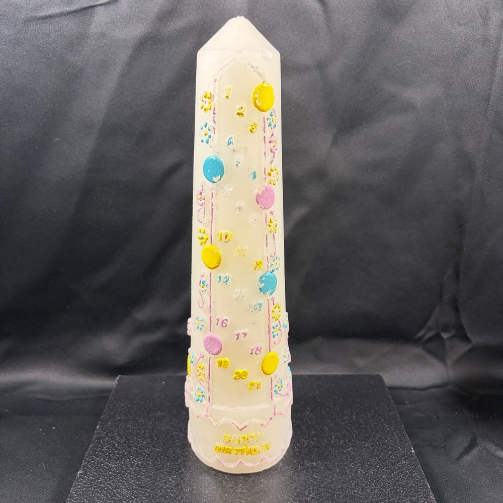 Vintage Birthday Countdown Candle Wax Obelisk 1-21 Years Balloons Flowers 12"